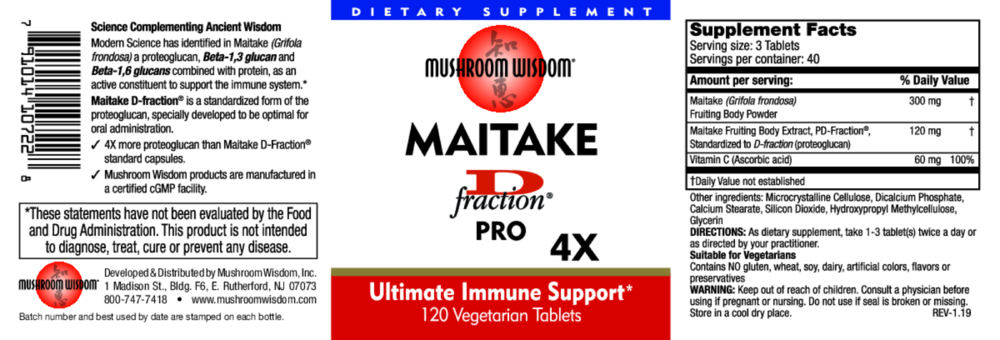 Product image for Pro Maitake D-Fraction 4X Tablets.