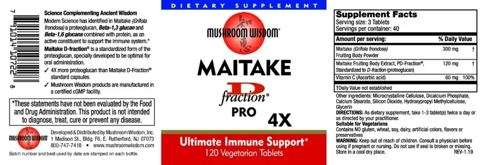 Product image for Pro Maitake D-Fraction 4X Tablets.