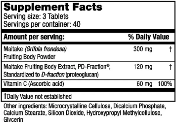 Product image for Pro Maitake D-Fraction 4X Tablets.