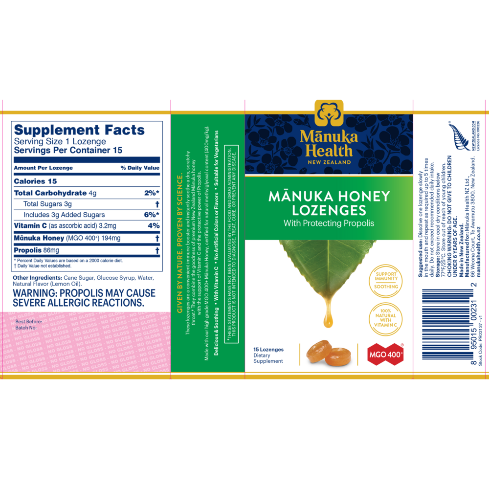 Product image for Manuka Honey &amp; Propolis Lozenges.