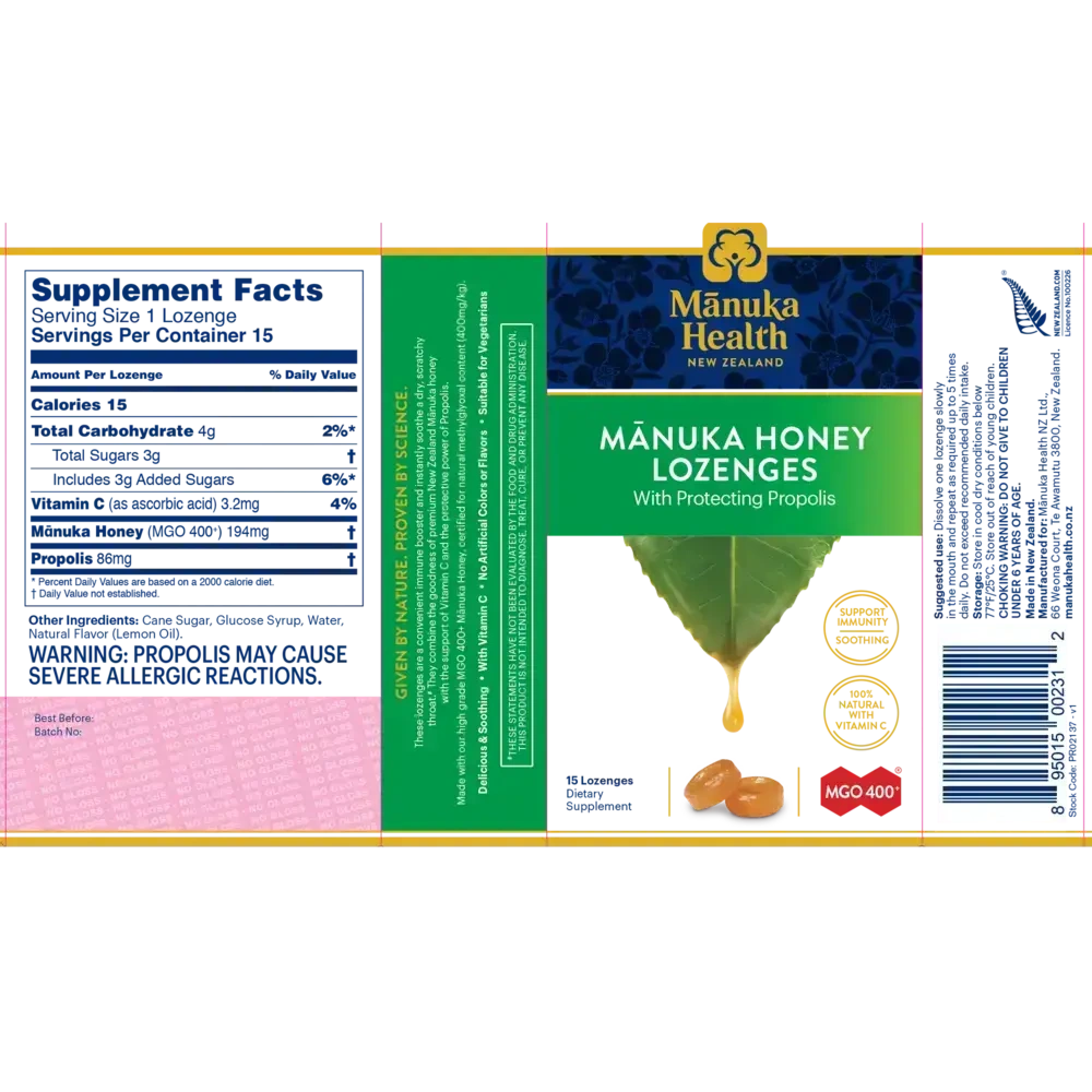 Product image for Manuka Honey &amp; Propolis Lozenges.