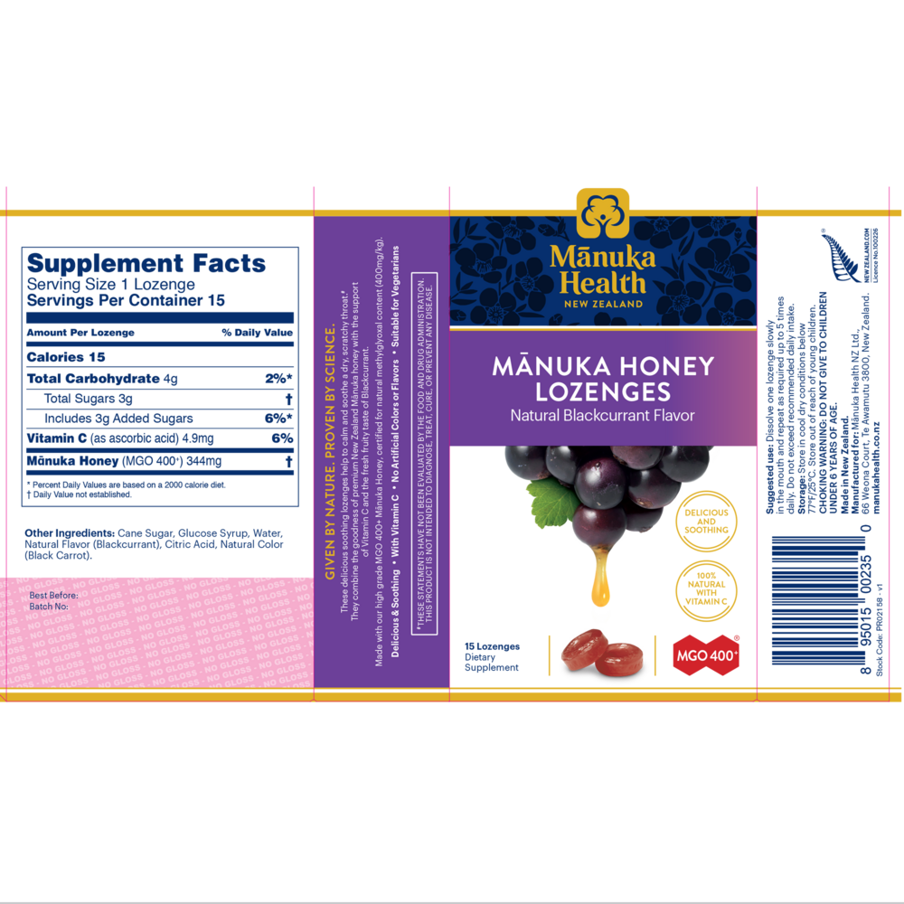 Product image for Manuka Honey Lozenges, elderberry.