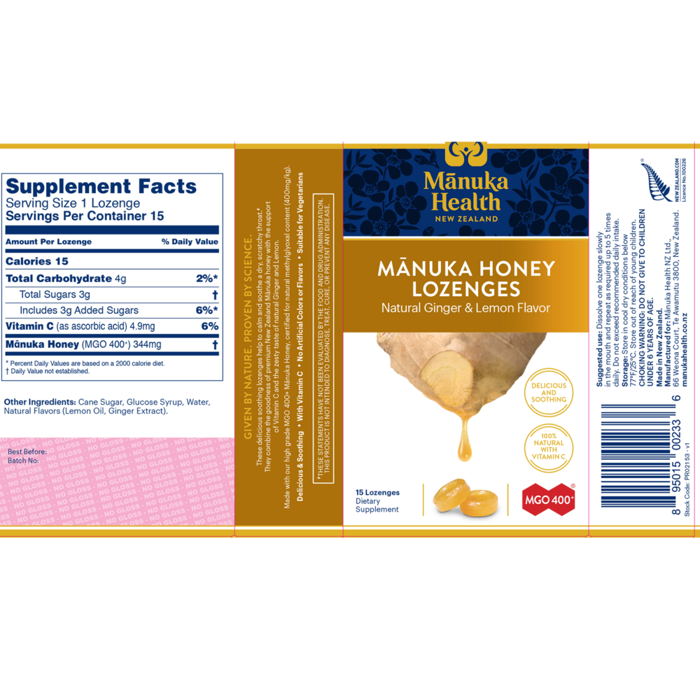 Product image for Manuka Honey Lemon &amp; Ginger.