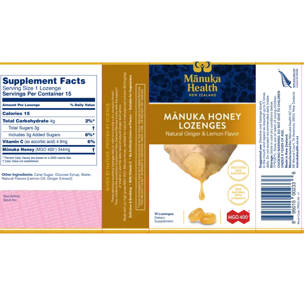 Product image for Manuka Honey Lemon &amp; Ginger.