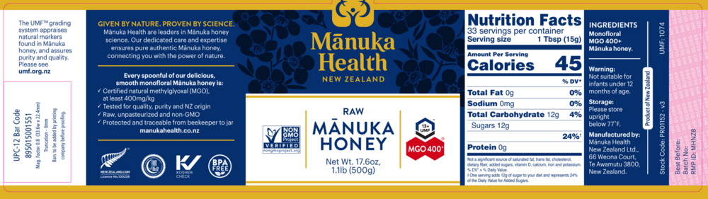 Product image for MGO 400+ Manuka Honey.