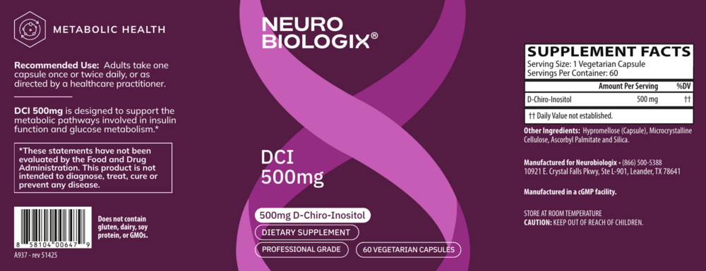Product image for DCI 500mg (D-Chiro-Inositol).