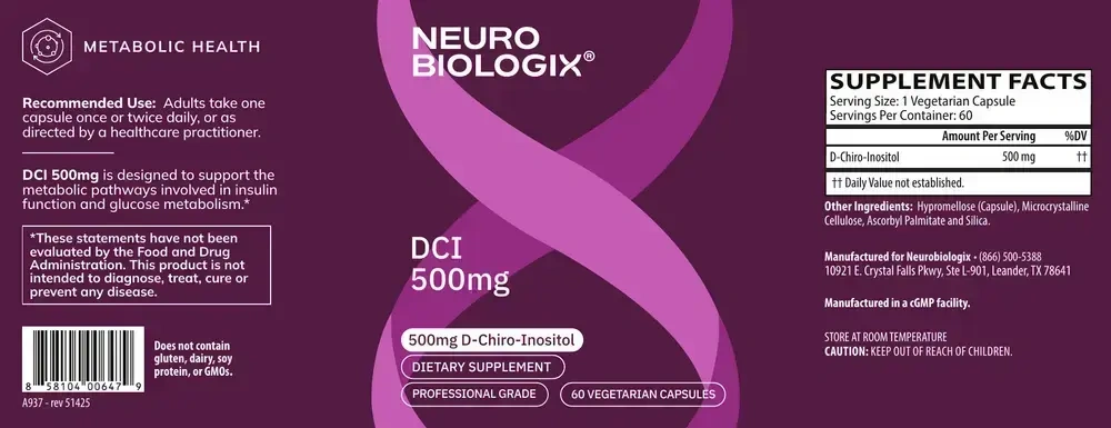 Product image for DCI 500mg (D-Chiro-Inositol).