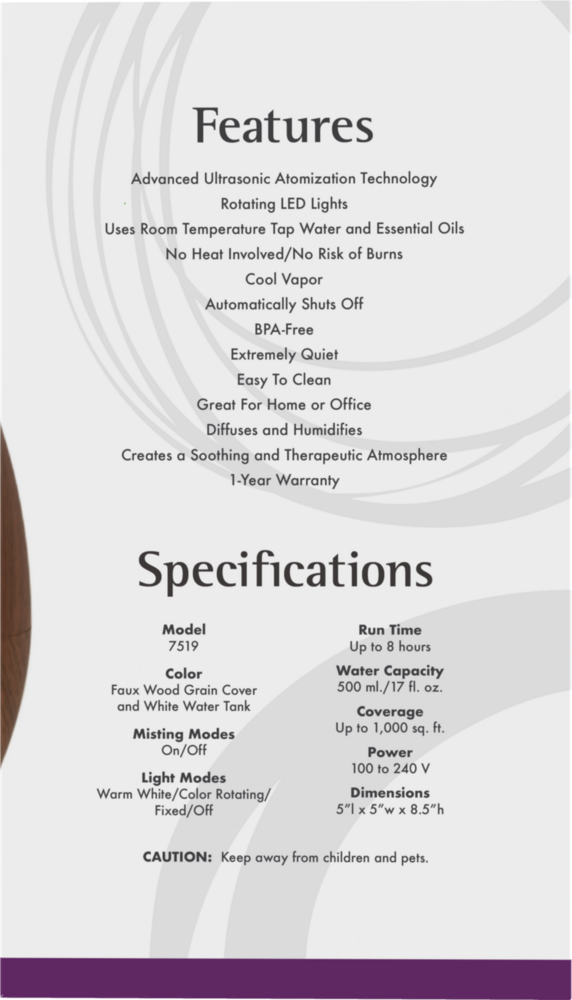 Product image for Ultrasonic Faux Wood Grain Diffuser.