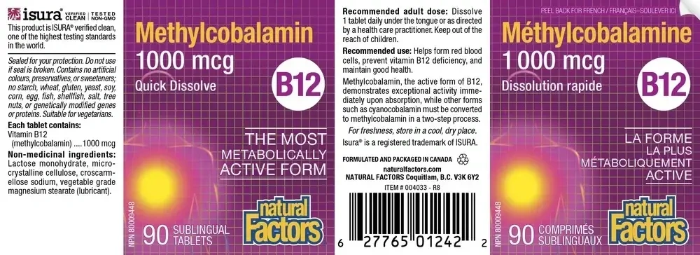 Product image for B12 Methylcobalamin 1000mcg.