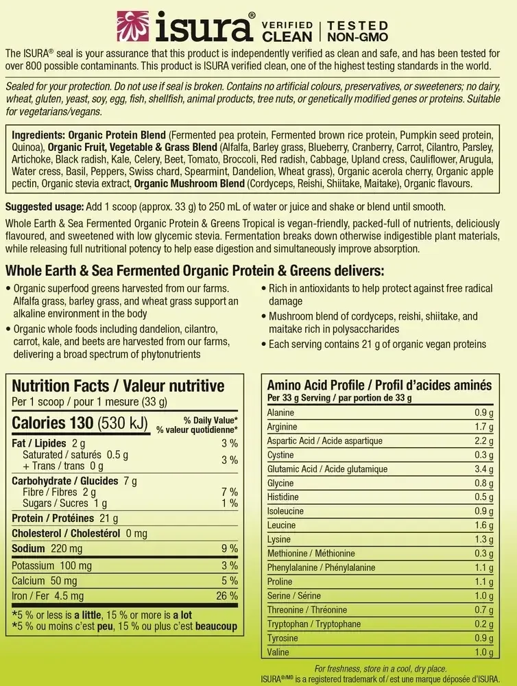 Product image for 100% Fermented Organic Protein &amp; Greens Organic Tropical, Whole Earth &amp; Sea.