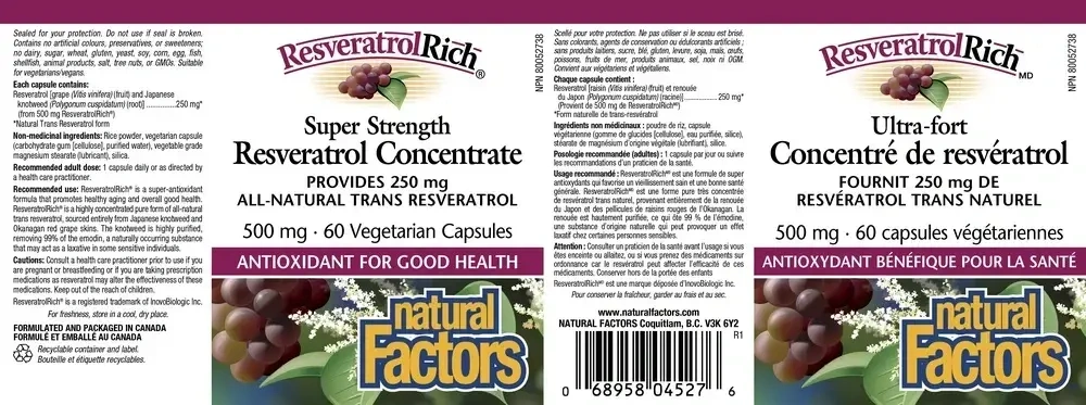 Product image for ResveratrolRich Super Strength Resveratrol Concentrate 500 mg.