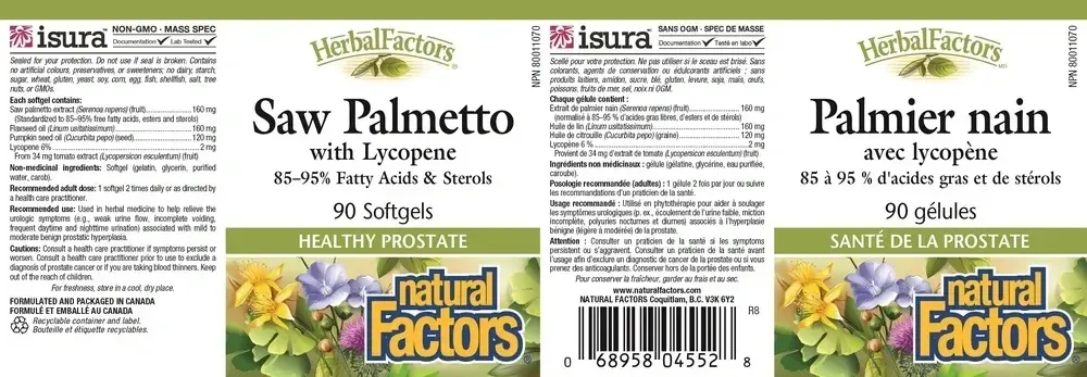 Product image for Saw Palmetto with Lycopene, HerbalFactors.