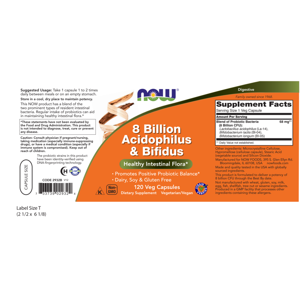 Product image for 8 Billion Acidophilus &amp; Bifidus Veg Capsules.