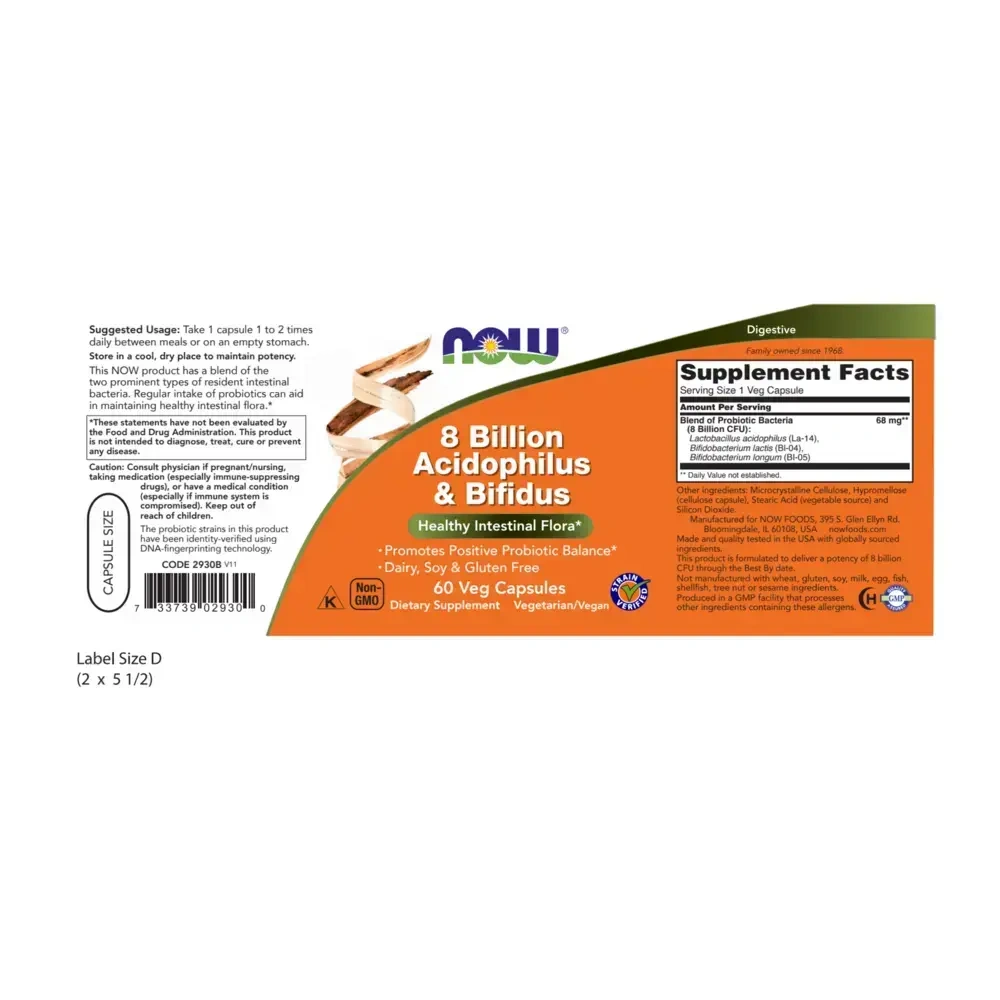 Product image for 8 Billion Acidophilus &amp; Bifidus Veg Capsules.