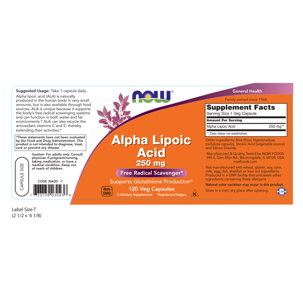 Product image for Alpha Lipoic Acid 250mg.