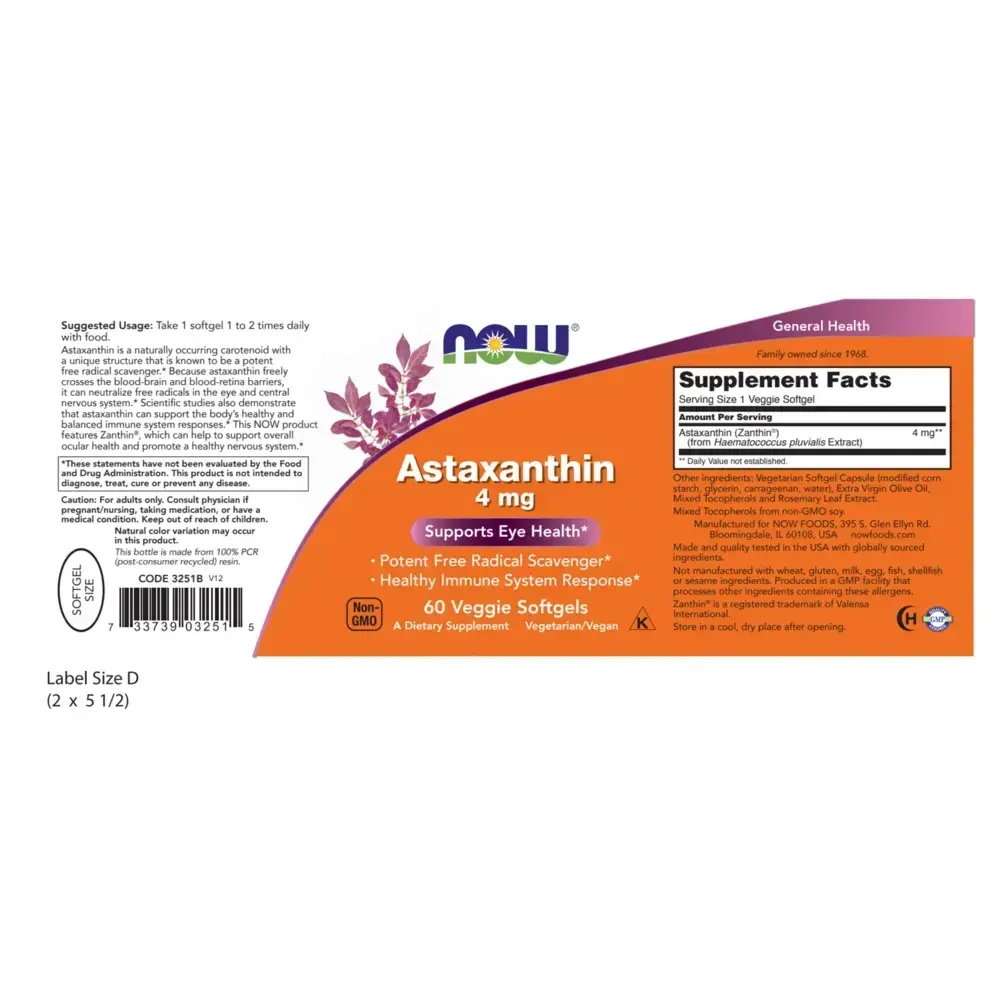 Product image for Astaxanthin 4mg Veggie Softgel.