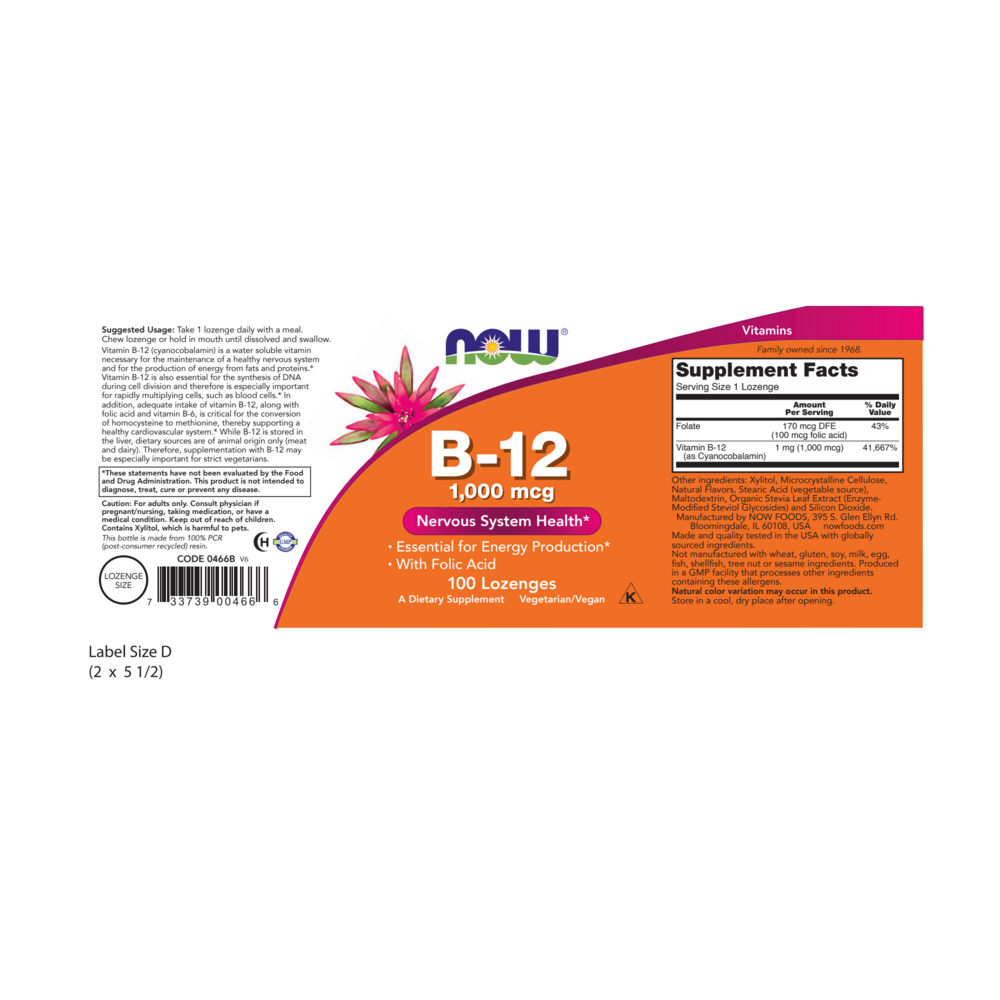 Product image for Vitamin B-12 (1000mcg) w/Folic Acid Chewable.