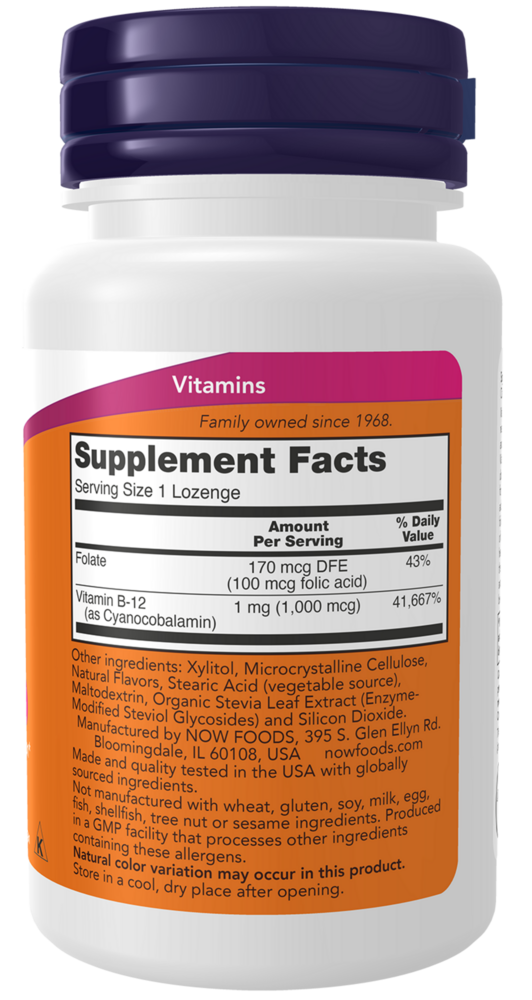 Product image for Vitamin B-12 (1000mcg) w/Folic Acid Chewable.