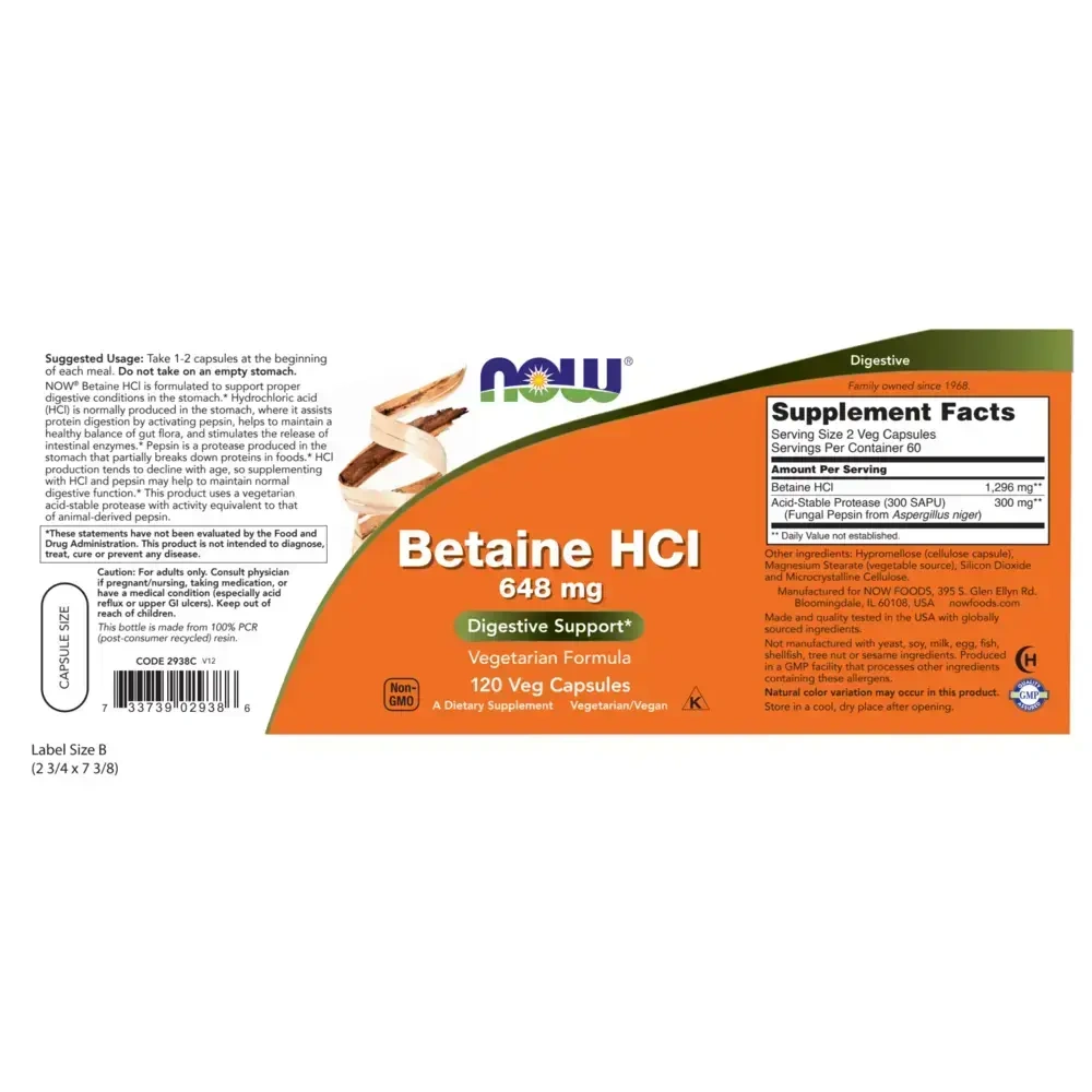 Product image for Betaine HCl 648mg.