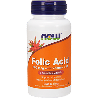 Folic Acid 800mcg with Vitamin B-12 (250 tablets) by NOW Foods