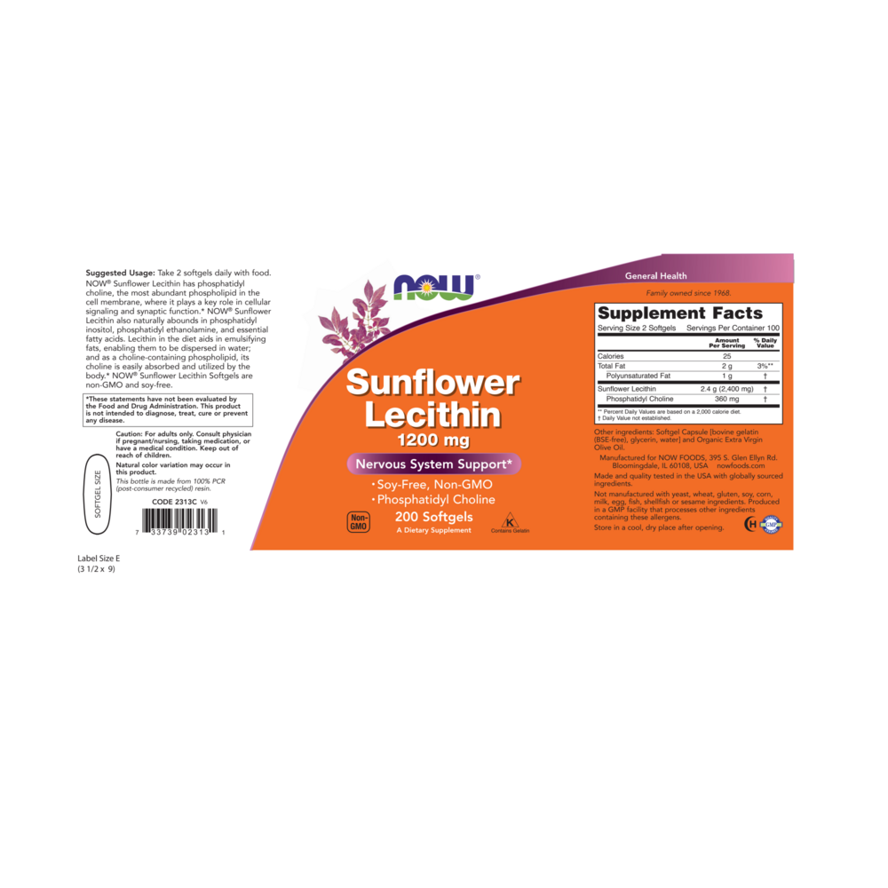 Product image for Sunflower Lecithin 1200mg.