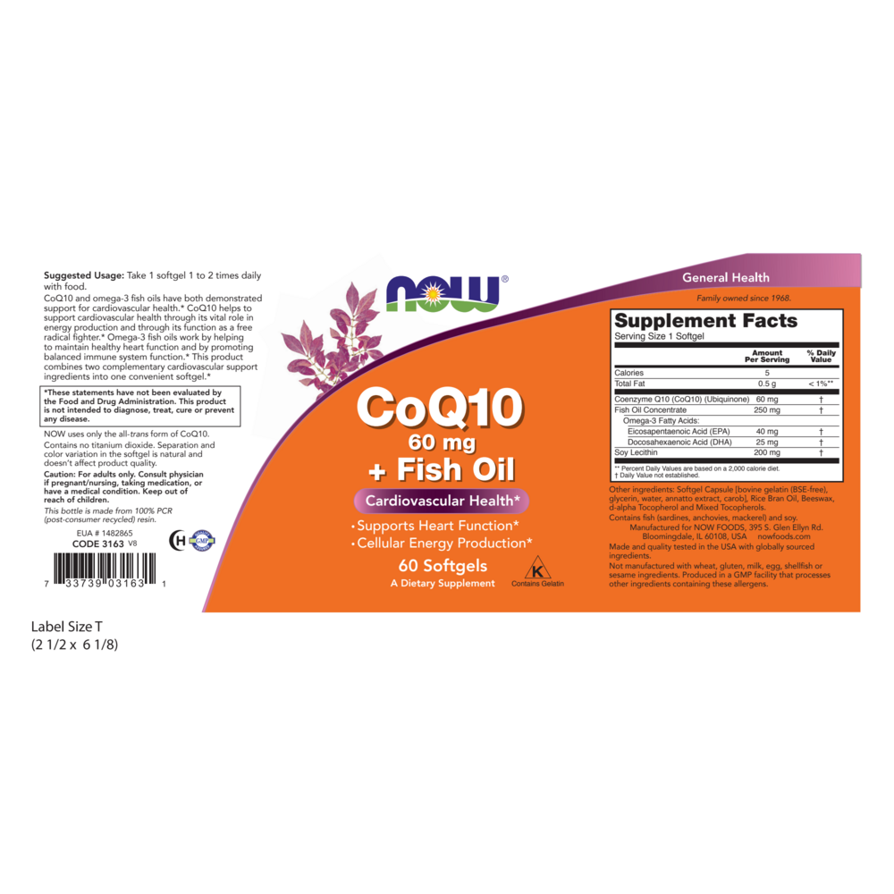 Product image for CoQ10 60mg w/Omega 3 Fish Oil.
