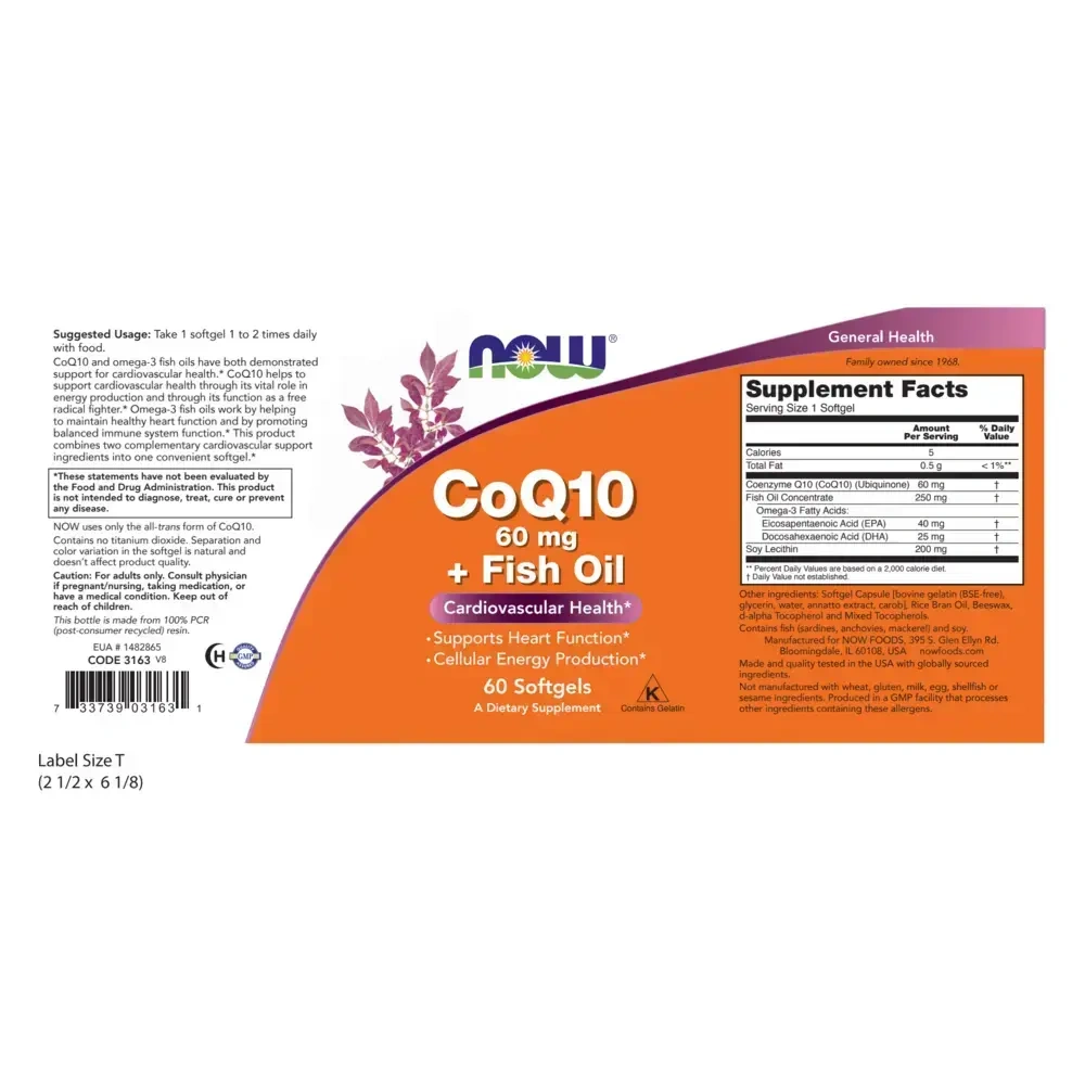 Product image for CoQ10 60mg w/Omega 3 Fish Oil.