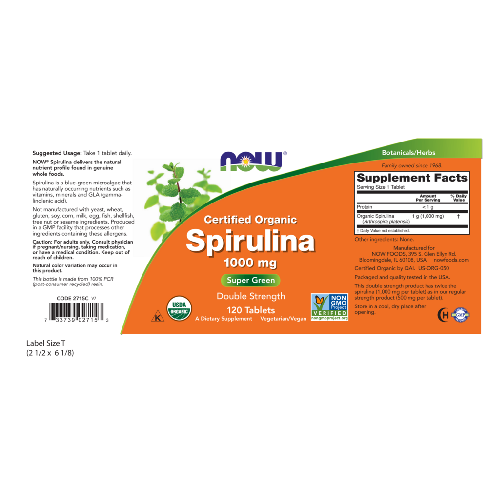 Product image for Organic Spirulina 1000mg.
