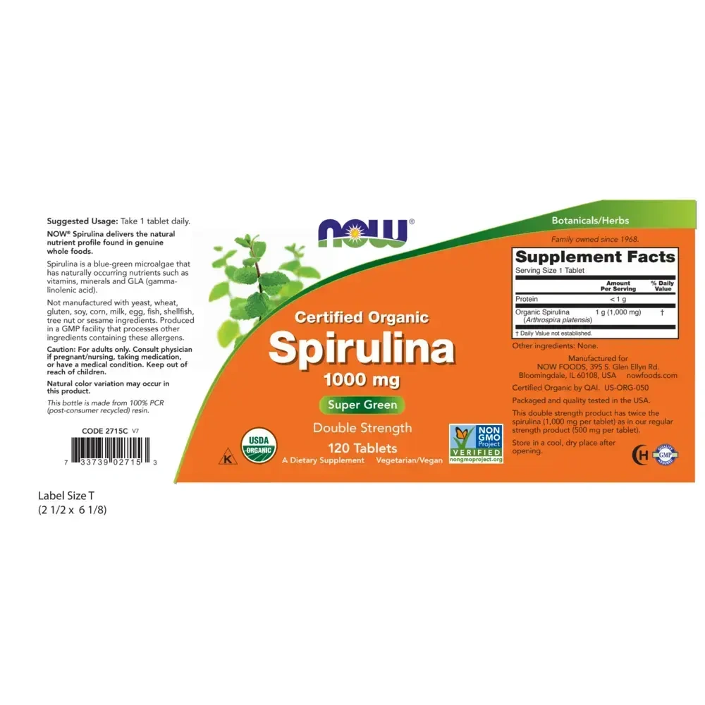 Product image for Organic Spirulina 1000mg.