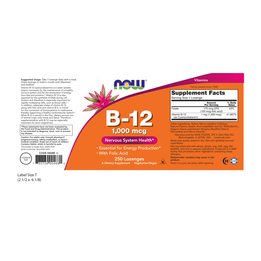 Product image for Vitamin B-12 (1000mcg) w/Folic Acid Chewable.
