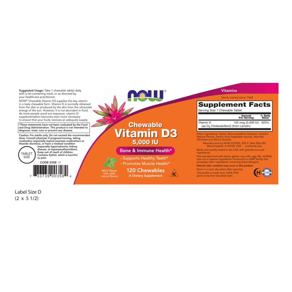 Product image for Vitamin D-3 5000IU Chewable.