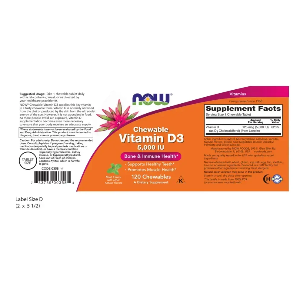 Product image for Vitamin D-3 5000IU Chewable.