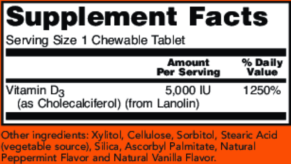 Product image for Vitamin D-3 5000IU Chewable.