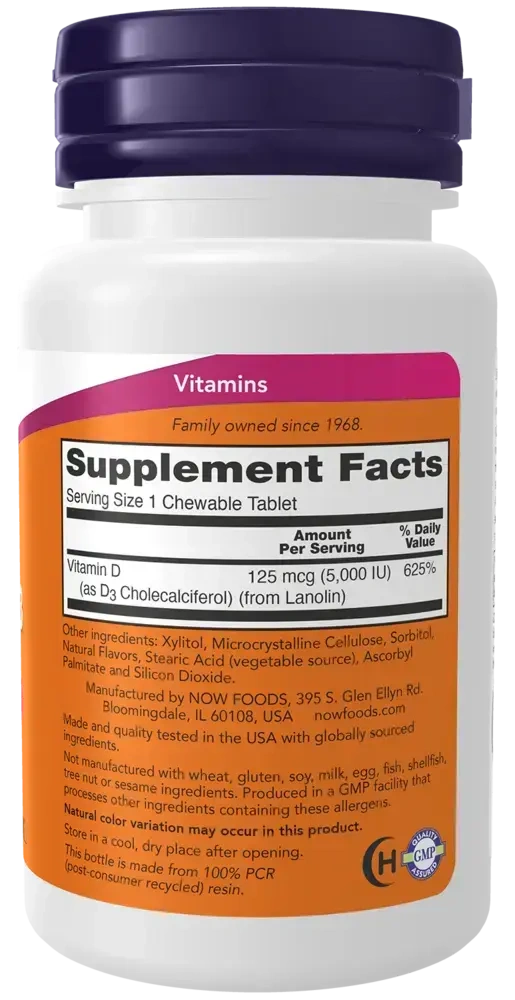 Product image for Vitamin D-3 5000IU Chewable.