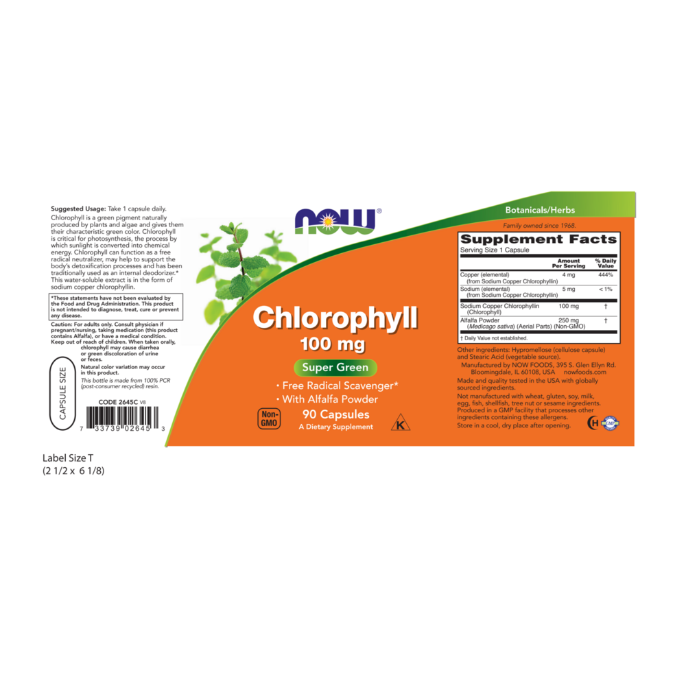 Product image for Chlorophyll 100mg Veg Capsules.