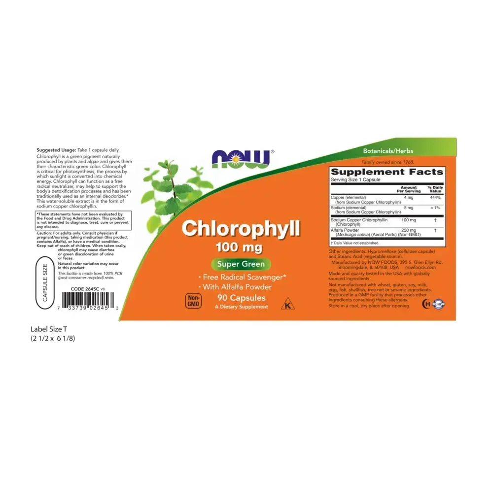 Product image for Chlorophyll 100mg Veg Capsules.
