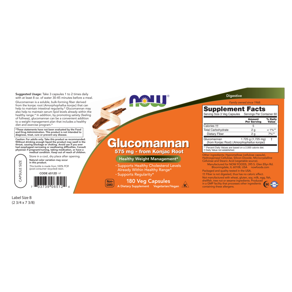 Product image for Glucomannan 575mg Capsules.