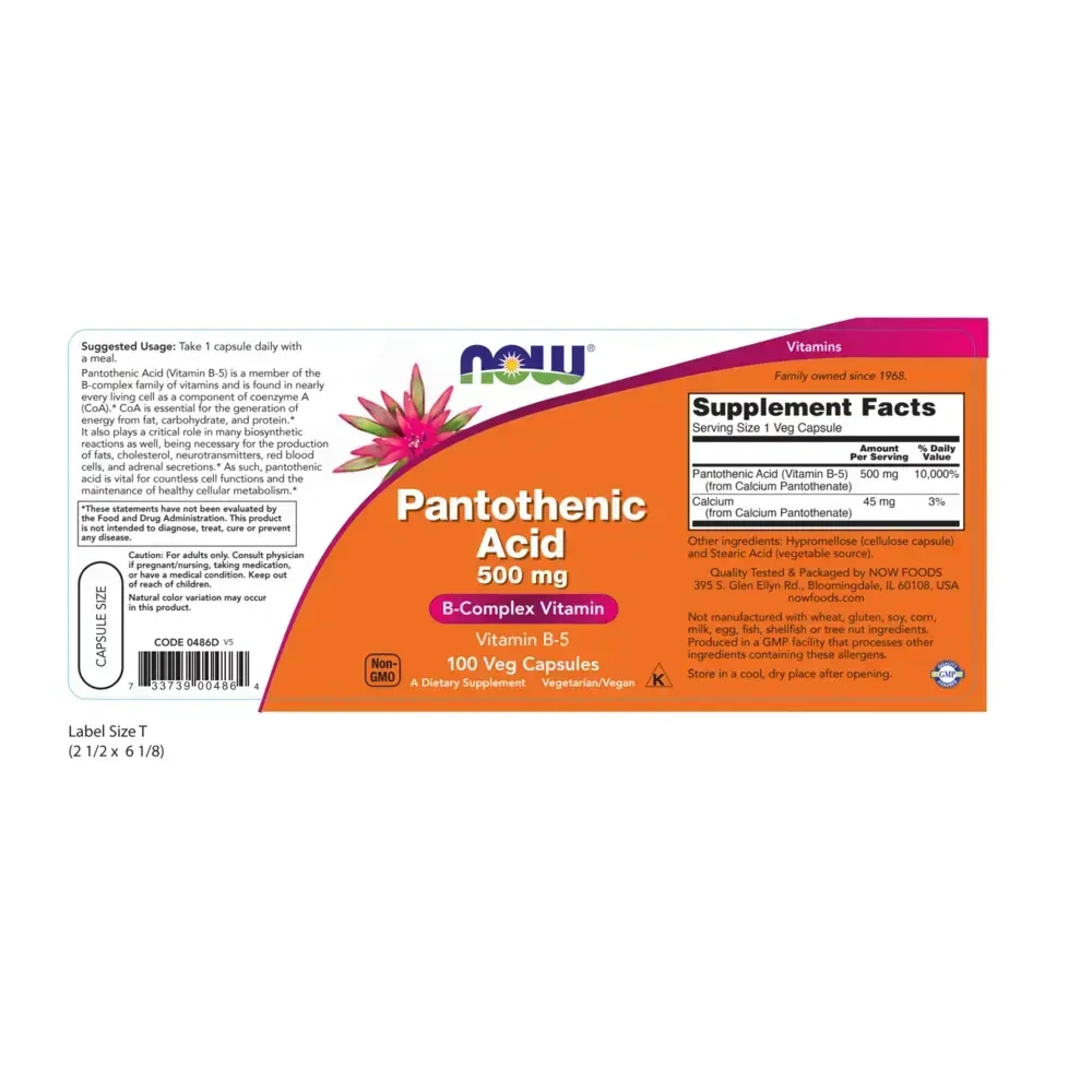 Product image for Pantothenic Acid 500mg.