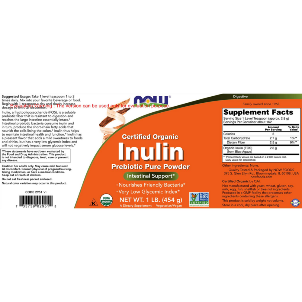 Product image for Inulin Prebiotic Pure Powder.
