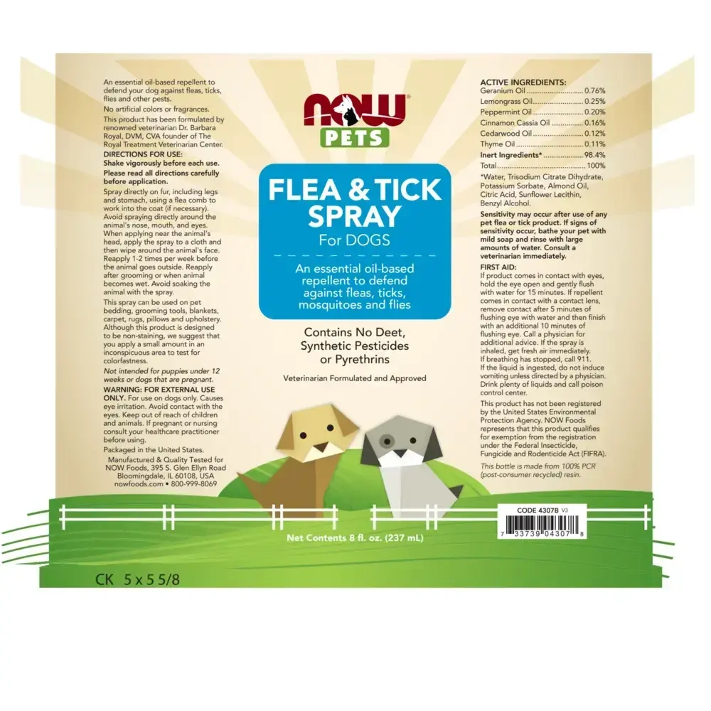 Product image for NOW Pet Health Flea and Tick Spray For D.