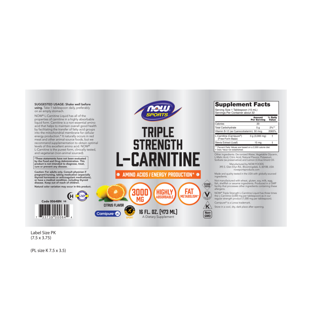 Product image for L-Carnitine Liquid 3000mg Citrus Flavor.