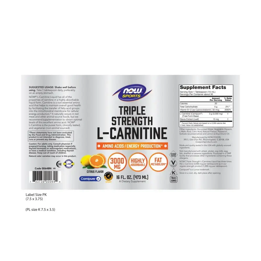 Product image for L-Carnitine Liquid 3000mg Citrus Flavor.