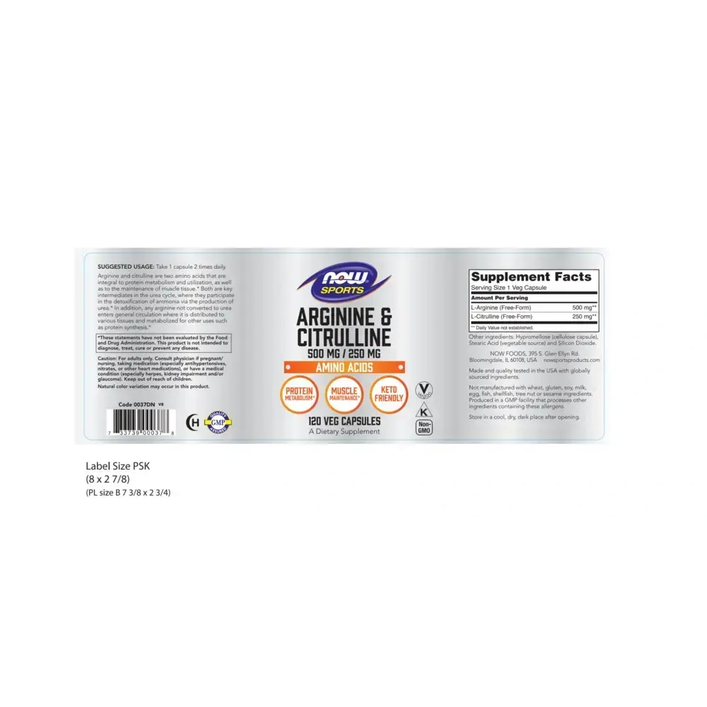 Product image for Arginine 500mg Citrulline 250mg.