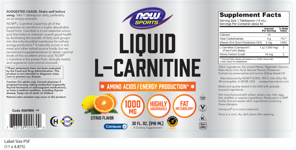 Product image for L-Carnitine Liquid Citrus Flavor 1000mg.