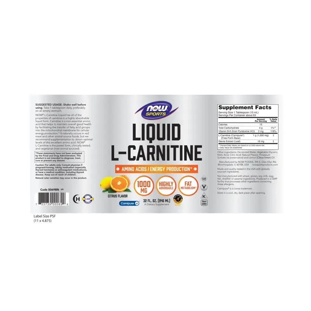 Product image for L-Carnitine Liquid Citrus Flavor 1000mg.