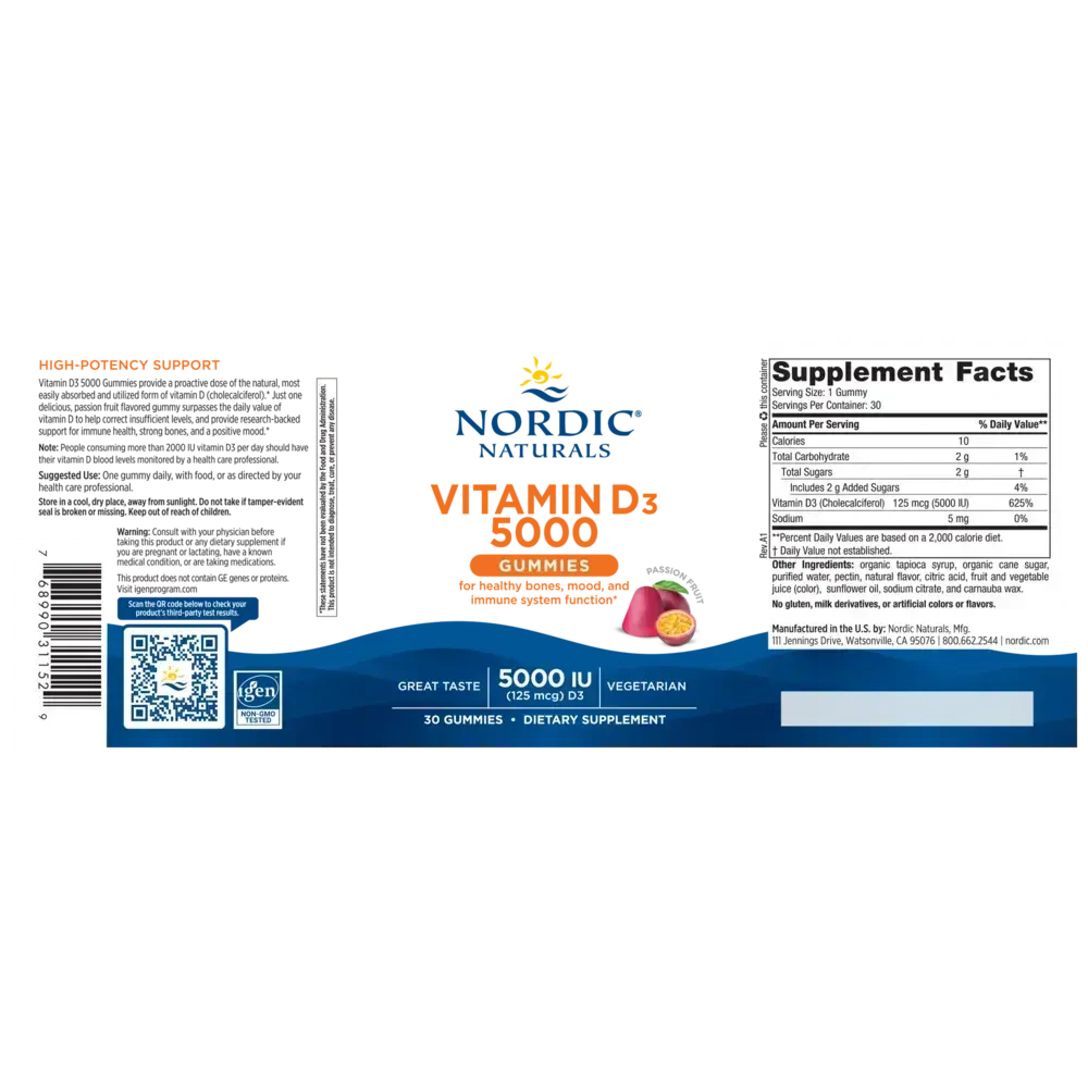 Product image for Vitamin D3 5000 Gummies, Passion Fruit.