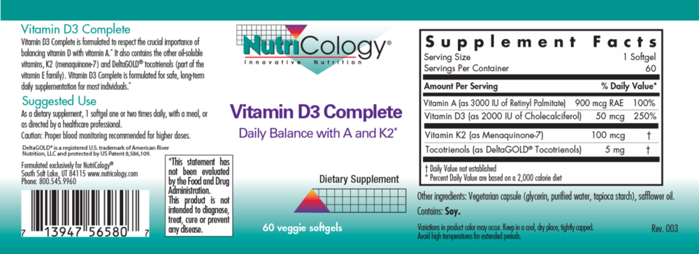 Product image for Vitamin D3 Complete Daily Balance with A and K2.