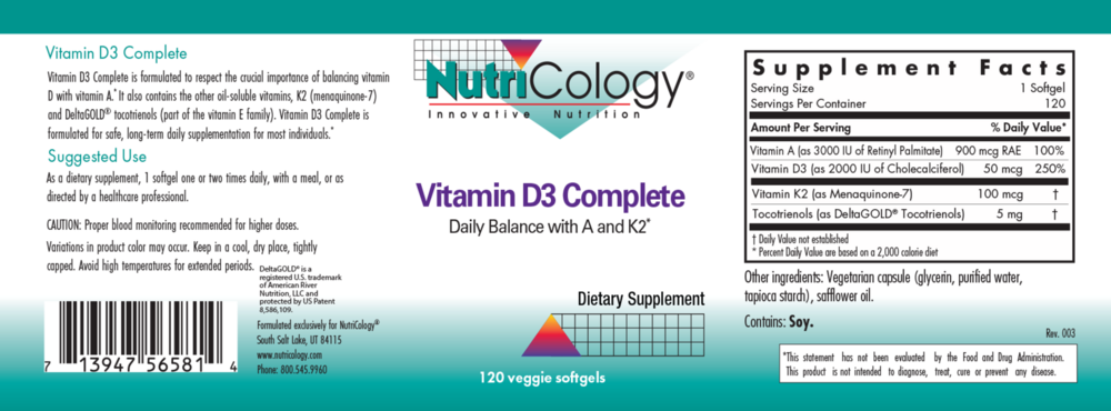 Product image for Vitamin D3 Complete Daily Balance with A and K2.