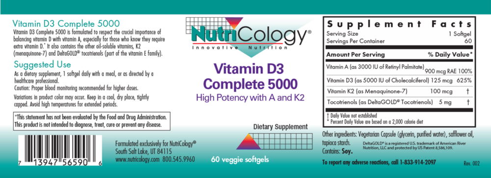 Product image for Vitamin D3 Complete 5000 Daily Balance with A and K2.