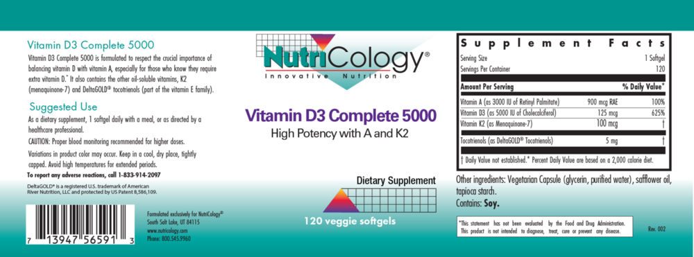 Product image for Vitamin D3 Complete 5000 Daily Balance with A and K2.